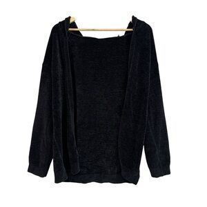 GARAGE Women's Small BLACK Hooded Knit Relaxed Emo Goth Open Front Sweater